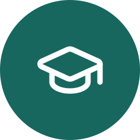Graduation Cap white line icon on a teal circle