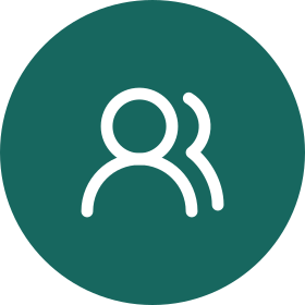Users Round white line icon on a teal circle
