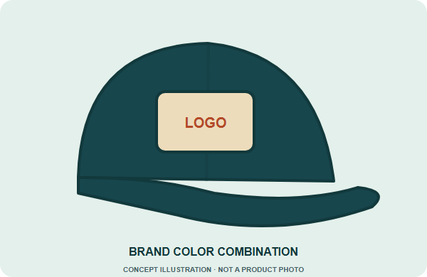 Illustrated cap showing brand color combination; conceptual colors, not a stock color chart