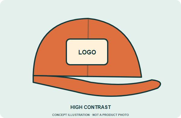 Illustrated cap showing high contrast; conceptual colors, not a stock color chart