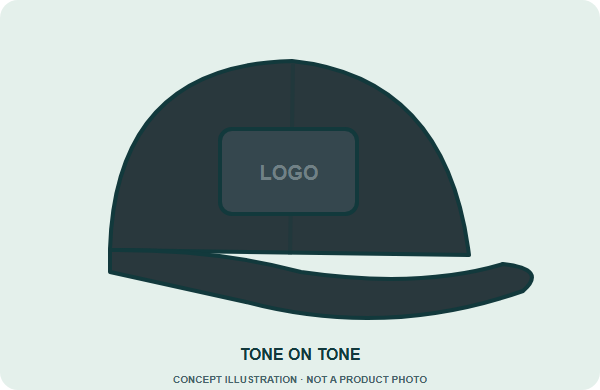 Illustrated cap showing tone on tone; conceptual colors, not a stock color chart