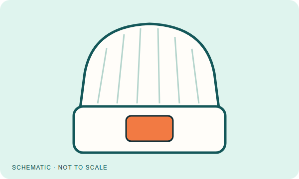 Patch placed entirely within a folded beanie cuff