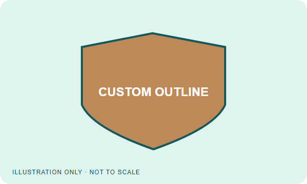 custom leather patch outline illustration; no fixed dimensions