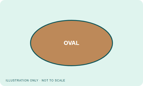 oval leather patch outline illustration; no fixed dimensions