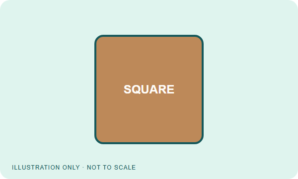 square leather patch outline illustration; no fixed dimensions