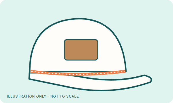 Rope cap schematic with a patch above the rope trim at the brim